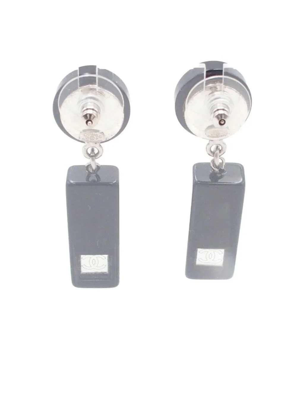 Chanel Earrings Black Plastic CC Logo Mirror Costume